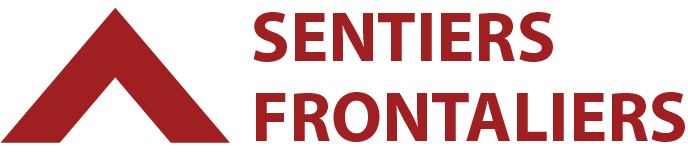 Logo de Sentiers Frontaliers : triangle rouge évoquant une montagne ou un chevron, accompagné du nom « Sentiers Frontaliers » en lettres majuscules rouges.
